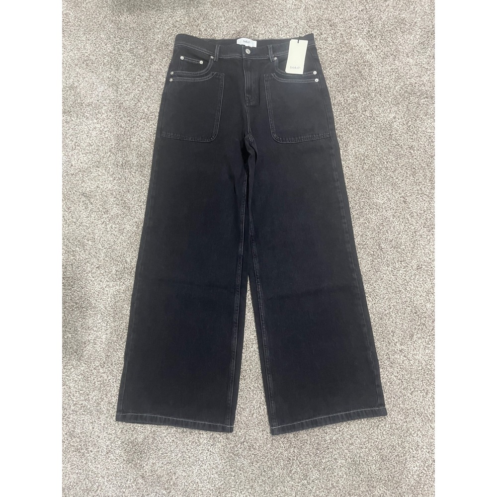 Ba&sh Noel Wide Leg Jeans Carbon Black High Waist Cotton ACTUAL 34x32 NEW